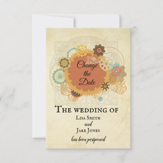 スチームパンクのウェディング　日程変更　産業的 招待状 (正面)