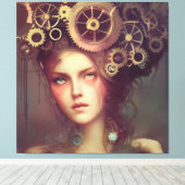 スチームパンクのギアを頭に持つファンタジーの女性 キャンバスプリント (インサイチュ (ウッドフロア))
