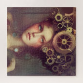 スチームパンクのギアを頭に持つファンタジーの女性 ジグソーパズル (横)