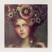 スチームパンクのギアを頭に持つファンタジーの女性 ジグソーパズル (縦)