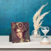 スチームパンクのギアを頭に持つファンタジーの女性 フォトプラーク (インサイチュ)