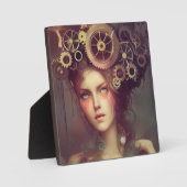 スチームパンクのギアを頭に持つファンタジーの女性 フォトプラーク (正面)