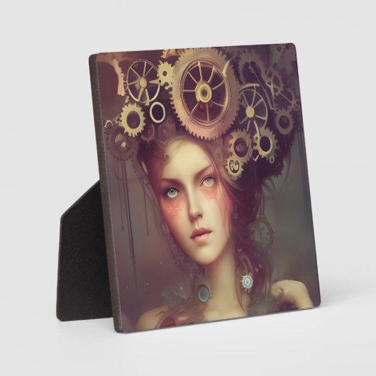 スチームパンクのギアを頭に持つファンタジーの女性 フォトプラーク (正面)