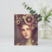 スチームパンクのギアを頭に持つファンタジーの女性 ポストカード (スタンド正面)
