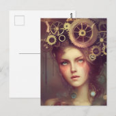 スチームパンクのギアを頭に持つファンタジーの女性 ポストカード (正面/裏面)