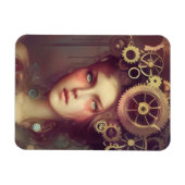 スチームパンクのギアを頭に持つファンタジーの女性 マグネット (横)