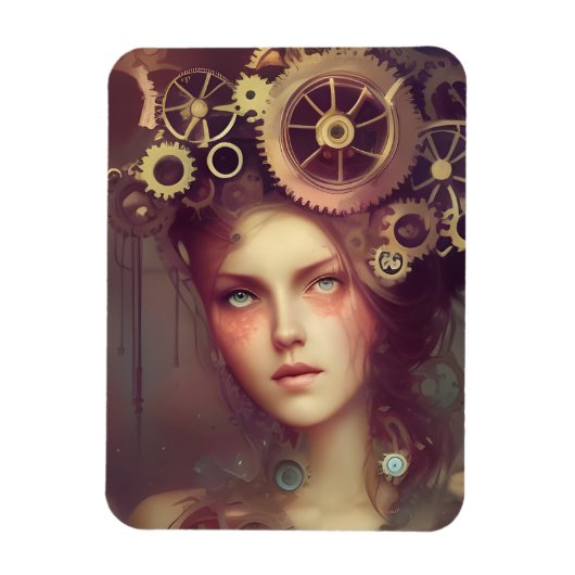 スチームパンクのギアを頭に持つファンタジーの女性 マグネット (縦)