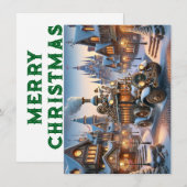 スチームパンクのクリスマスバスのグリーティングカード (正面/裏面)