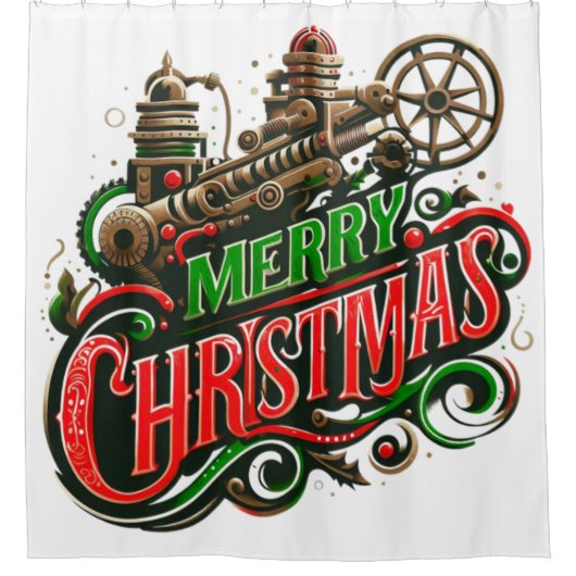 スチームパンクのクリスマス シャワーカーテン (正面)