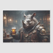 スチームパンクのサイの鎧姿、パブでビールを飲む - 薄葉紙 (正面)
