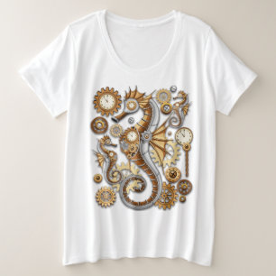 スチームパンクのタツノオトシゴ ビンテージのシュールなデザイン プラスサイズTシャツ