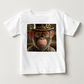 スチームパンクのチンパンジーの肖像画、トップハットとゴールド装飾 ベビーTシャツ