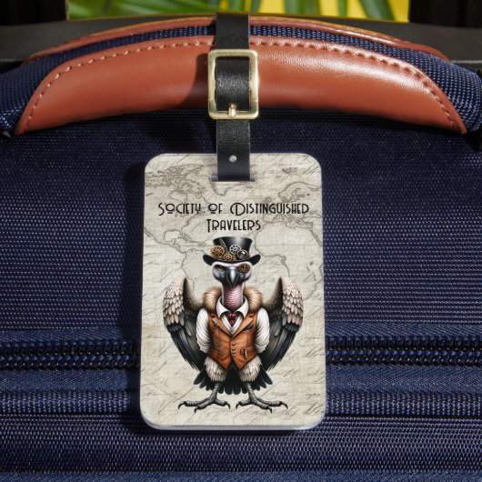 スチームパンクのハゲタカ 世界旅行者 ラゲッジタグ (正面インサイチュ2)