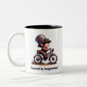 スチームパンクのバイクに乗る幸福な子ども ツートーンマグカップ