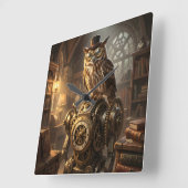 スチームパンクのフクロウの時計仕掛けのアート時計 スクエア壁時計 (傾斜)