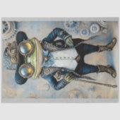 スチームパンクのフクロウ 最高の青い服 R6F デコパージュ 薄葉紙 (正面)