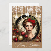 スチームパンクのレディクリスマス シーズンカード (正面/裏面)