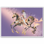 スチームパンクの女性と機械馬 シール (正面)