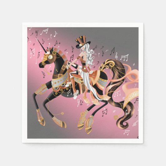 スチームパンクの女性と機械馬 スタンダードカクテルナプキン (正面)