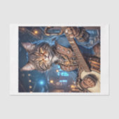 スチームパンクの女性猫がバンジョーを演奏 -  薄葉紙 (正面)