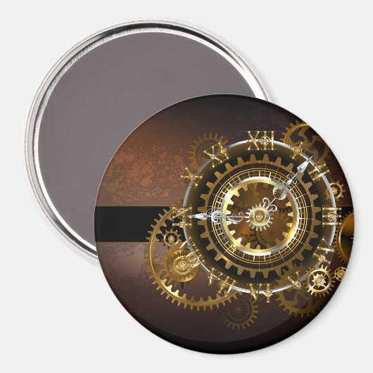 スチームパンクの時計とアンティークの歯車 マグネット (正面/裏面)