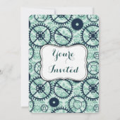 スチームパンクの時計ギアとダマスクの誕生日パーティー 招待状 (裏面)