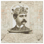 スチームパンクの時計仕掛けの脳の口ひげ男 ファブリック (クローズアップ)