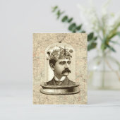 スチームパンクの時計仕掛けの脳の頭が瓶の中 ポストカード (スタンド正面)