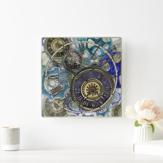 スチームパンクの時計模様 スクエア壁時計 (ホーム)