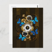 スチームパンクの歯車と青い蝶 ポストカード (正面/裏面)