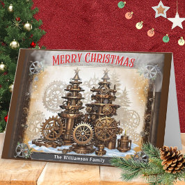 スチームパンクの歯車 機械仕掛けの木々 メリークリスマス シーズンカード