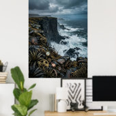 スチームパンクの海岸断崖遺跡 ポスター (ホームオフィス)