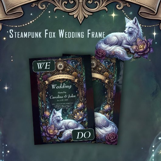 スチームパンクの狐の結婚式フレーム. 招待状
