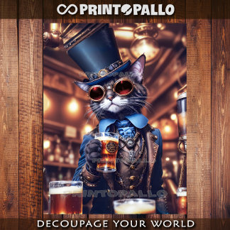 スチームパンクの猫がシルクハット＆ゴーグルでビールを飲む ラッピングペーパーシート