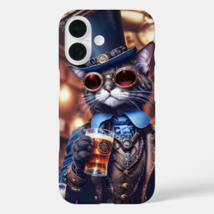 スチームパンクの猫のトップハットとビールのスマホケース iPhone 16ケース