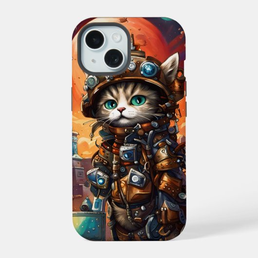 スチームパンクの猫 I iPhone 15ケース (裏面)