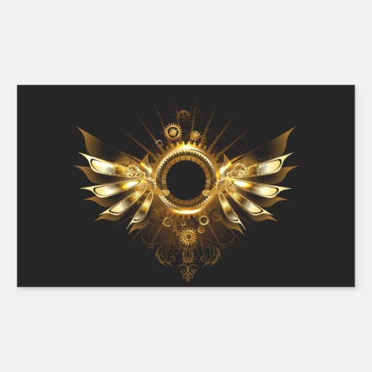 スチームパンクの羽根 長方形シール (正面)