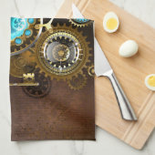 スチームパンクの錆びた背景(ターコイズレンズ付き) キッチンタオル (四つ折り)