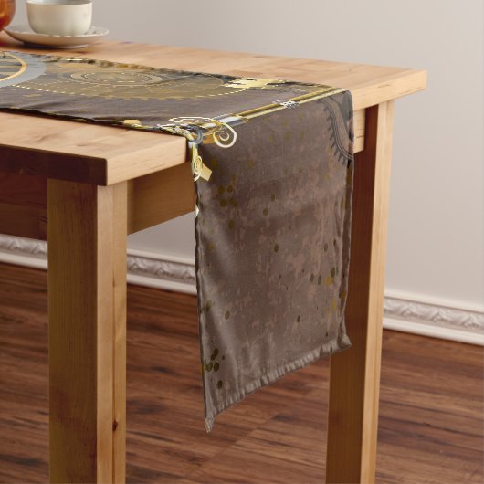 スチームパンクの錆びた背景(ターコイズレンズ付き) ショートテーブルランナー (インサイチュ)