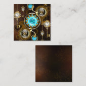 スチームパンクの錆びた背景(ターコイズレンズ付き) スクエア名刺 (正面/裏面)