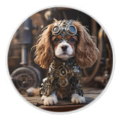 スチームパンクの騎士のキャバリア・スパニエル子犬 セラミックノブ (正面)