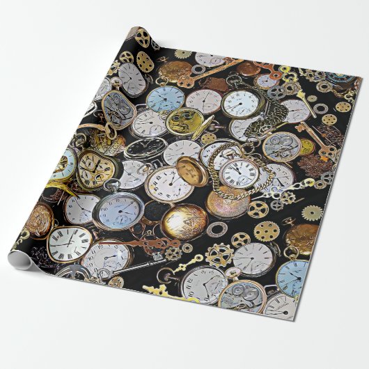 スチームパンクをテーマにしたポケットウォッチ、ギア、時計 ラッピングペーパー (アンロールド)