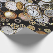 スチームパンクをテーマにしたポケットウォッチ、ギア、時計 ラッピングペーパー (角)