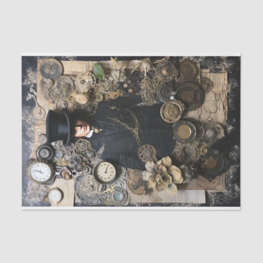 スチームパンクインスパイア混合メディアポートレート 薄葉紙 (正面)