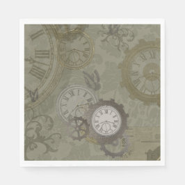 スチームパンクオリーブグリーンヴィンテージプリント スタンダードランチョンナプキン