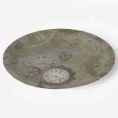 スチームパンクオリーブグリーンヴィンテージプリント ペーパープレート (アングル)