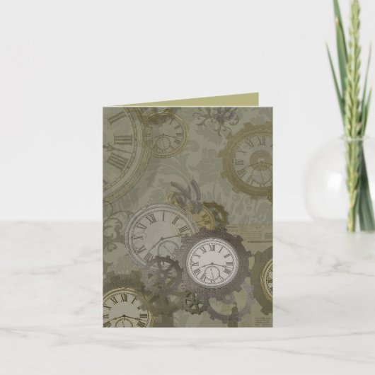 スチームパンクオリーブグリーン印刷 案内状 (正面)