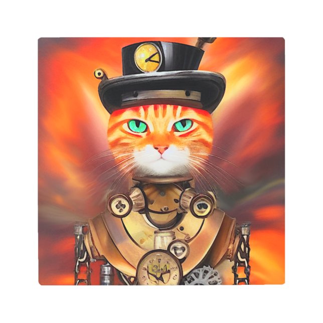 スチームパンクオレンジタビーキャット メタルプリント (正面)