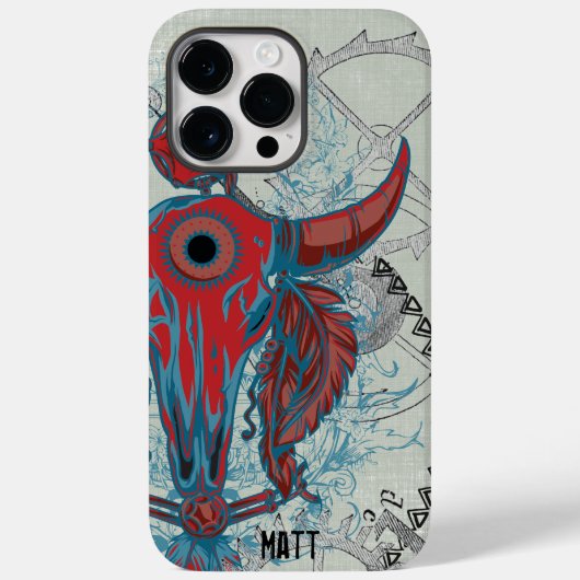 スチームパンクカウカスカルとインディアントライバルの羽 Case-Mate iPhoneケース (裏面)