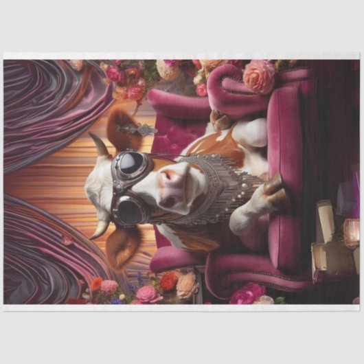 スチームパンクカウピンクチェアヴィンテージデコパージュ 薄葉紙 (正面)